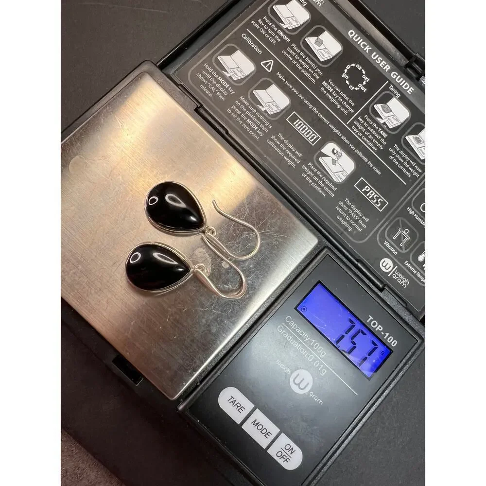 NEW Black onyx sterling silver teardrop earrings 7.57 grams